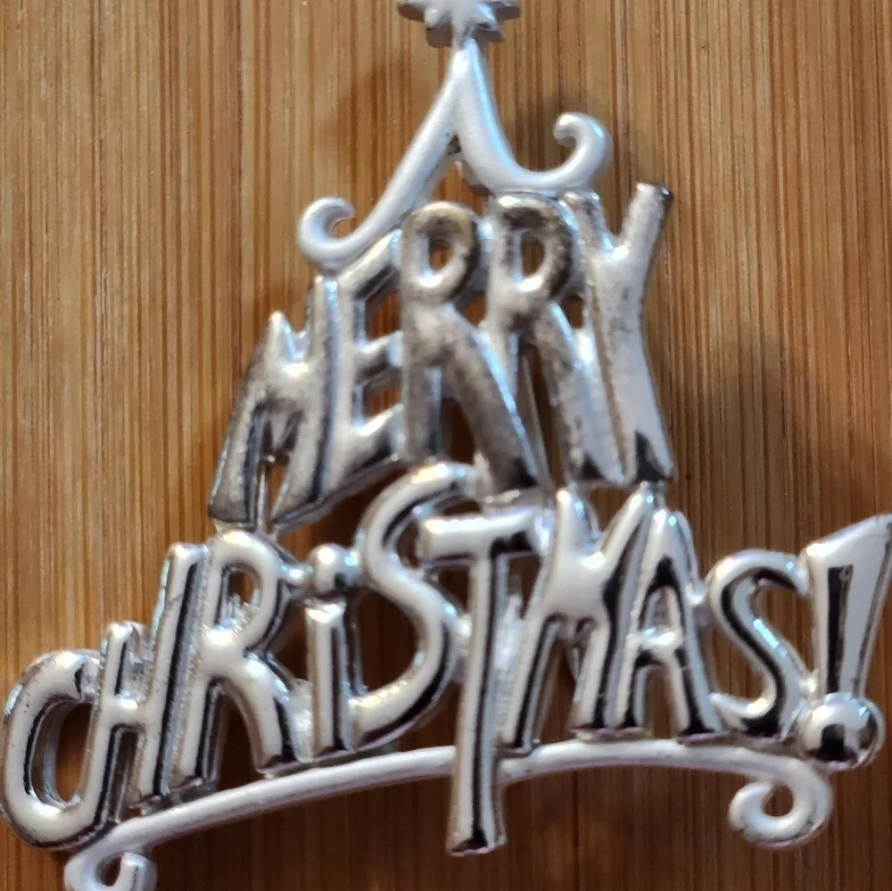 Kim Rogers Merry Christmas Tree Brooch Pin Silver